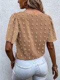 Summer New Fashion Embroidered Chiffon Top Jacquard Chiffon Short Sleeve Shirt Tie Top Women