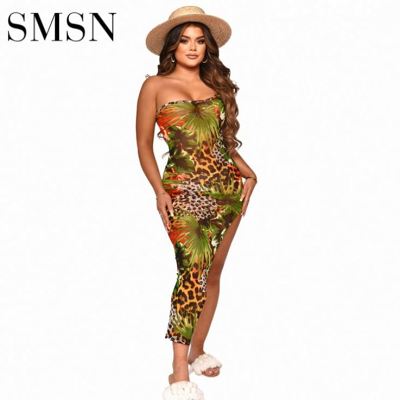 Summer See through Leopard print strap vacation sexy Casual Plus Size Dress For Women