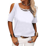 Casual solid color off shoulder loose short sleeve t-shirt women