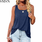 Summer sleeveless square collar plain vest T-shirt