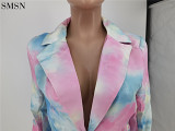 Fall Jacket Floral Stylish Tie-Dye Printed Button-Down Suit Jacket