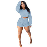 Solid Color Crop Top And Draped Shorts 2 Piece Women Set Summer Casual Two Piece Sets