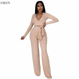 Solid Color Long Sleeve 2 Piece Set Women Fall Outfit Two Piece Pants Set