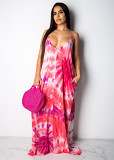 Casual Summer Spaghetti Strap Dress Boho Print Long Loose African Tie Dye Stripe Women Maxi Dresses