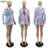 Fall Jacket Floral Stylish Tie-Dye Printed Button-Down Suit Jacket