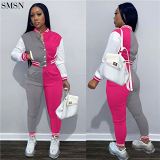 Matching Color Jacket Set Breasted Long Sleeve Baseball Suit Two Piece Set Women