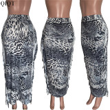 Club Wear Wrap Leopard Print Skirt Long Skirts With Tassels For Women