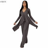 Solid Color Long Sleeve 2 Piece Set Women Fall Outfit Two Piece Pants Set