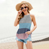 Color contrast knit vest women's halter round neck sleeveless knit top