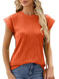 Summer solid color crew neck loose short sleeve T-shirt top