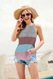 Color contrast knit vest women's halter round neck sleeveless knit top