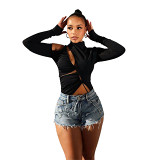 New Embroidered stretch cross denim shorts for women summer