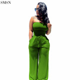 Wrapped Chest Sleeveless Bodycon Strapless Wide Leg Pleated Jumpsuit For Women