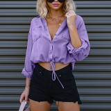 Denim shirt women crop top pocket loose summer casual jean shirt top
