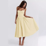 Summer French retro court dopamine long dress with straps for women