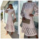 Spring French lace stand collar bubble sleeve waist slimming dress