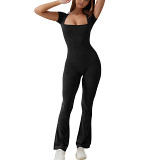 Short sleeve ribbed casual flare pants women one piece jumpsuit