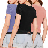 Summer velvet crew neck T-shirt Y2K women top