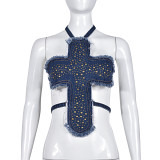 Cut-Out Hot Drill Tie Up Halter Cross Sexy Top