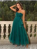 Summer sexy mesh gown dress lace up strapless ruffles maxi party dress
