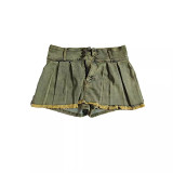 Vintage Washed Stretch Denim Cotton Ultrashort Wrap Hip Culottes Jean Shorts