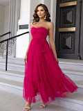 Summer sexy mesh gown dress lace up strapless ruffles maxi party dress
