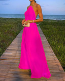 Halter backless solid color floor length casual summer maxi dress