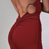 Halter backless tight waist elegant slant shoulder sleeveless floor length gown dress