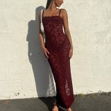 Slip sexy back slit see through lace slim maxi long gown dress