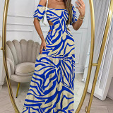 Printed off shoulder elasticated waist cut out long skirt holiday dress
