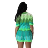 Knitted short sleeve shorts casual set 2 piece outfits