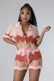 Knitted short sleeve shorts casual set 2 piece outfits