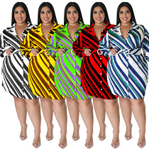 Long sleeve diagonal striped shirt plus size dress