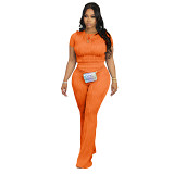 Two piece short sleeve set sports leisure ribbed pants set outfit for summer