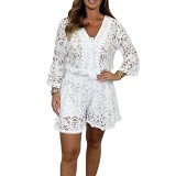Summer all match fashion two piece crochet top and shorts set