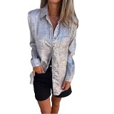 Casual velvet fashion long sleeve women lapel shirt