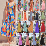 Summer sleeveless spice girls print long suspender dress women