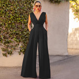 Fashion summer new high waist slim straight wide leg jumpsuit women