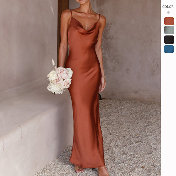 New suspender deep V-neck slim urban fashion solid color dress