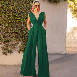 Fashion summer new high waist slim straight wide leg jumpsuit women