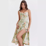 Slim suspender sexy split midi long women summer floral dress