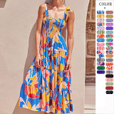 Summer sleeveless spice girls print long suspender dress women