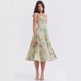 Slim suspender sexy split midi long women summer floral dress
