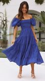 Bubble sleeve holiday slim dress spice girl high waist off shoulder printed dress
