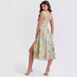Slim suspender sexy split midi long women summer floral dress