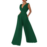 Fashion summer new high waist slim straight wide leg jumpsuit women