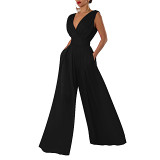 Fashion summer new high waist slim straight wide leg jumpsuit women