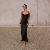 New suspender deep V-neck slim urban fashion solid color dress