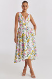 Sling dress elegant retro fashion printed V-neck long dress