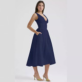 Sling dress elegant retro fashion printed V-neck long dress